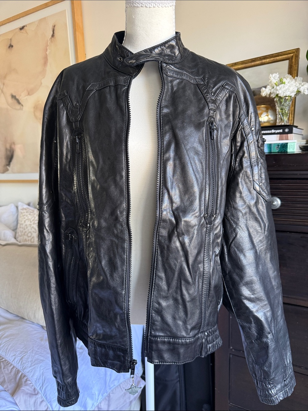 Harley Davidson Black Leather Jacket - Men's Stylish Biker Coat - Size 44